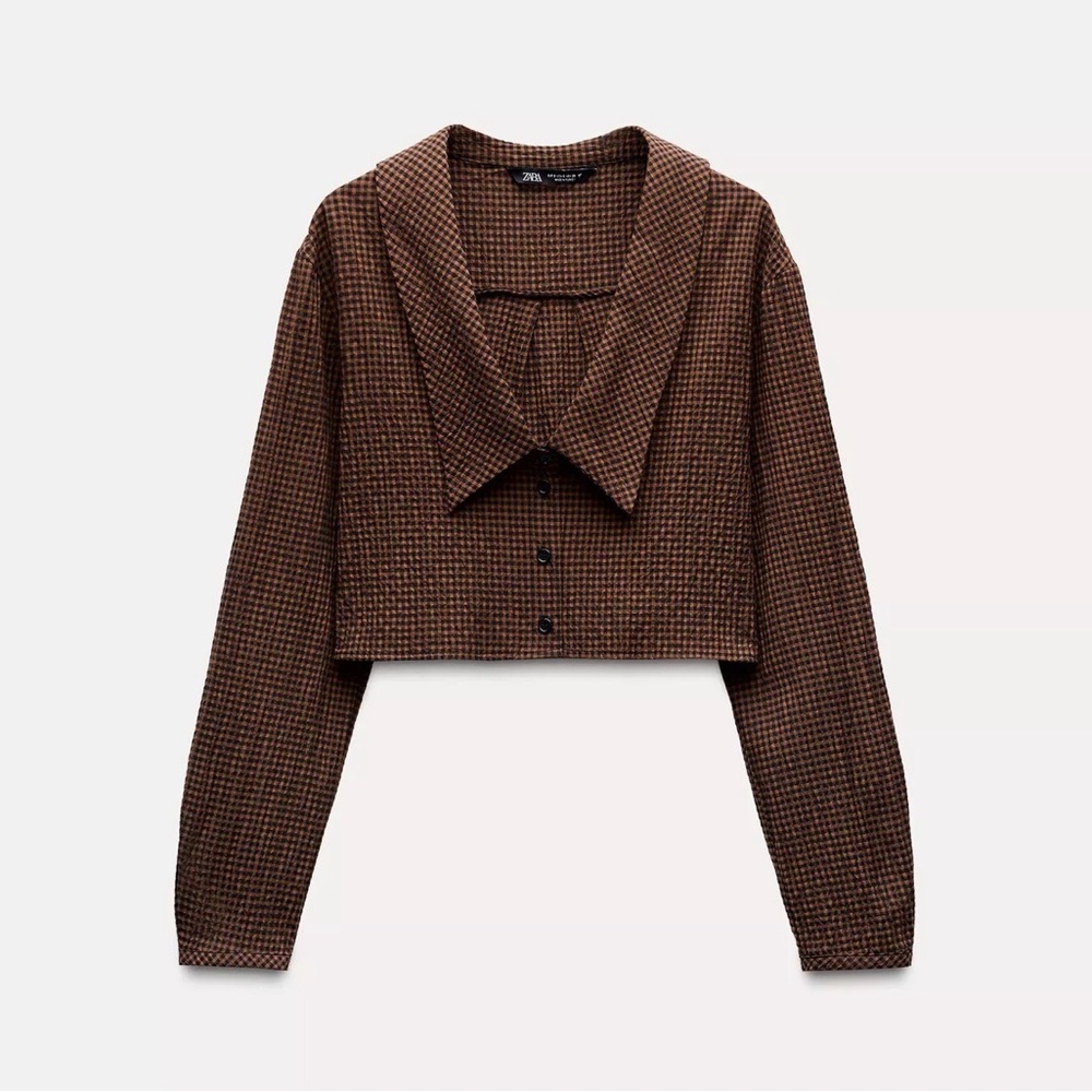 Zara Plaid Cropped Blouse with Collar